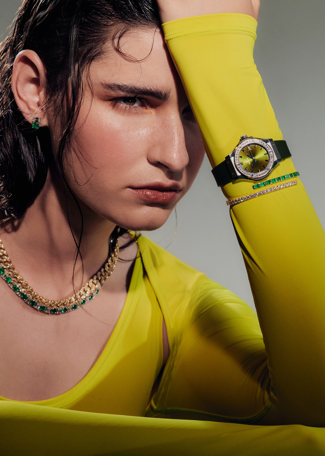 GRAZIA \ Emerald ECLIPSE Bangle, CAPRI Necklace Feature