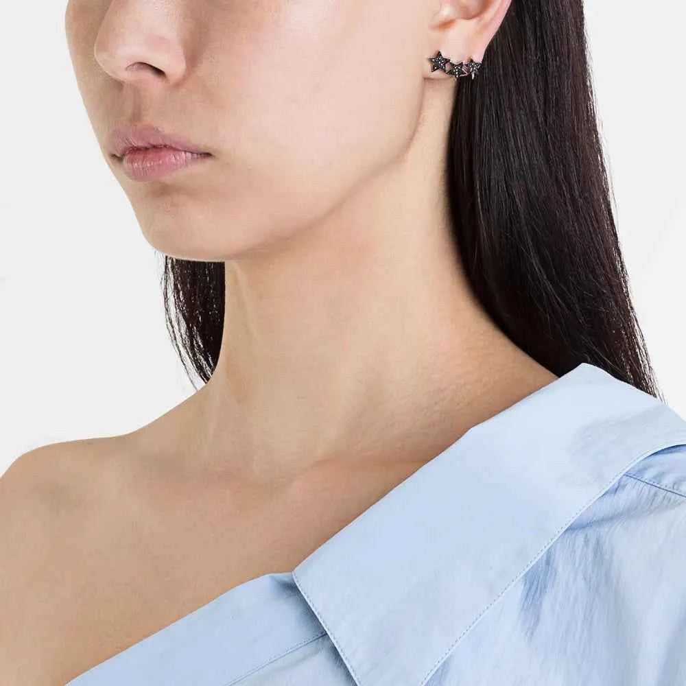 STASIA Triple Star Black Diamond Ear Cuff Single