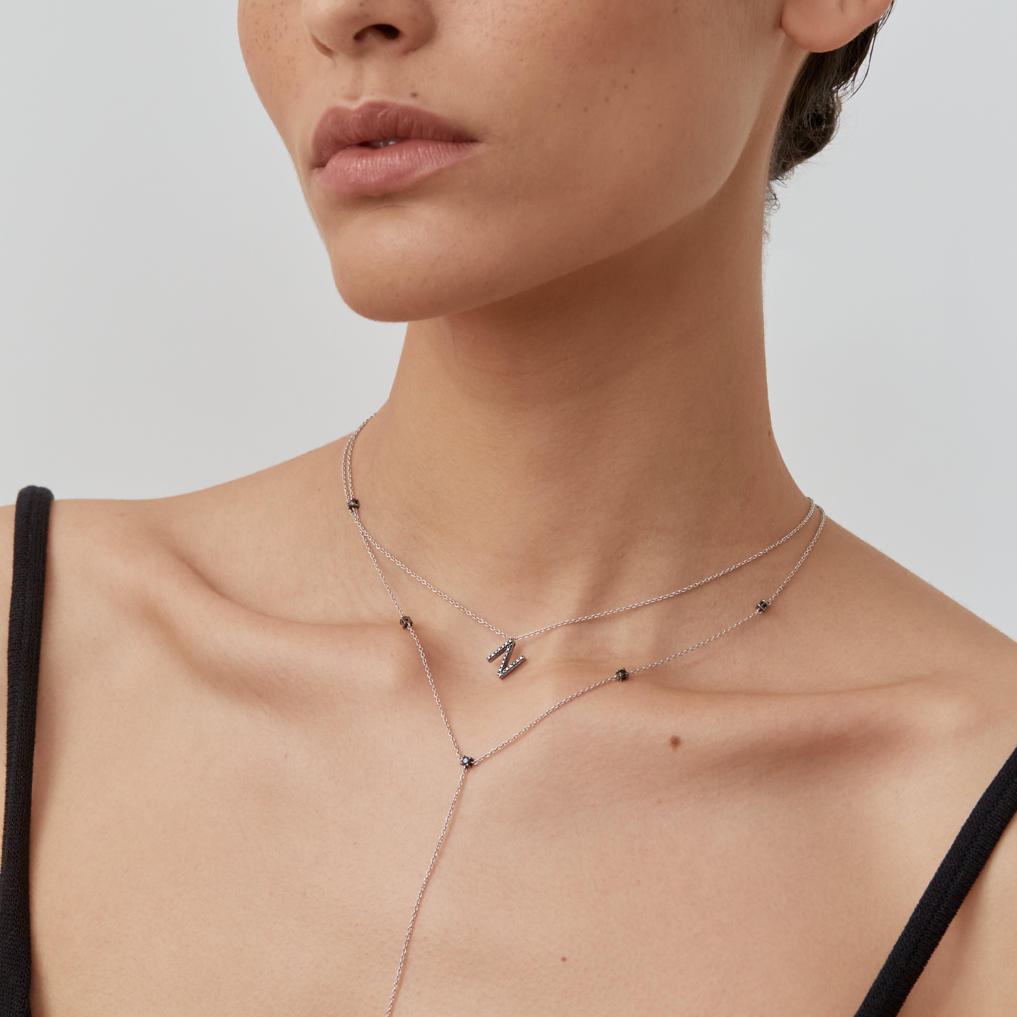 ID Initial Black Diamond Necklace