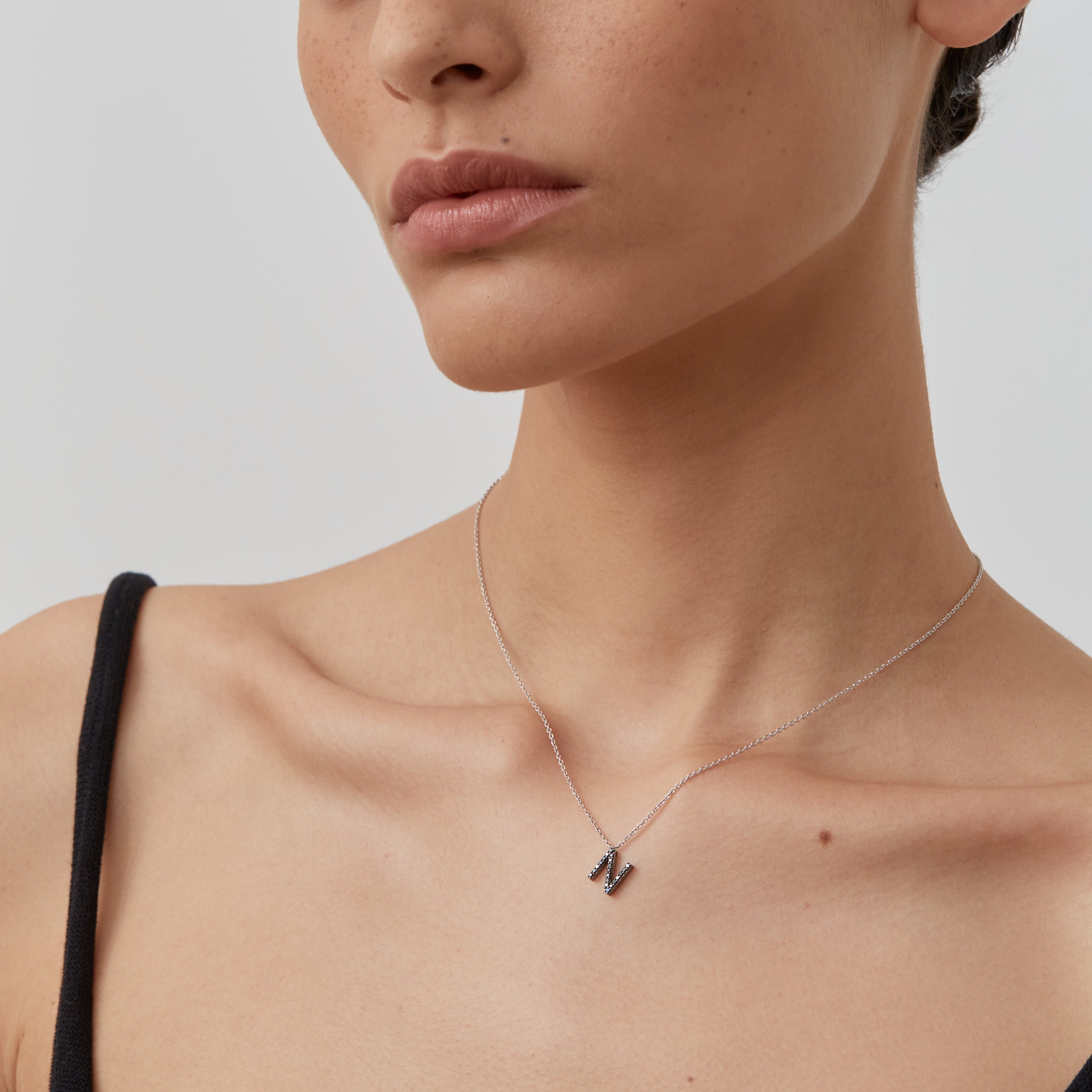 ID Initial Black Diamond Necklace