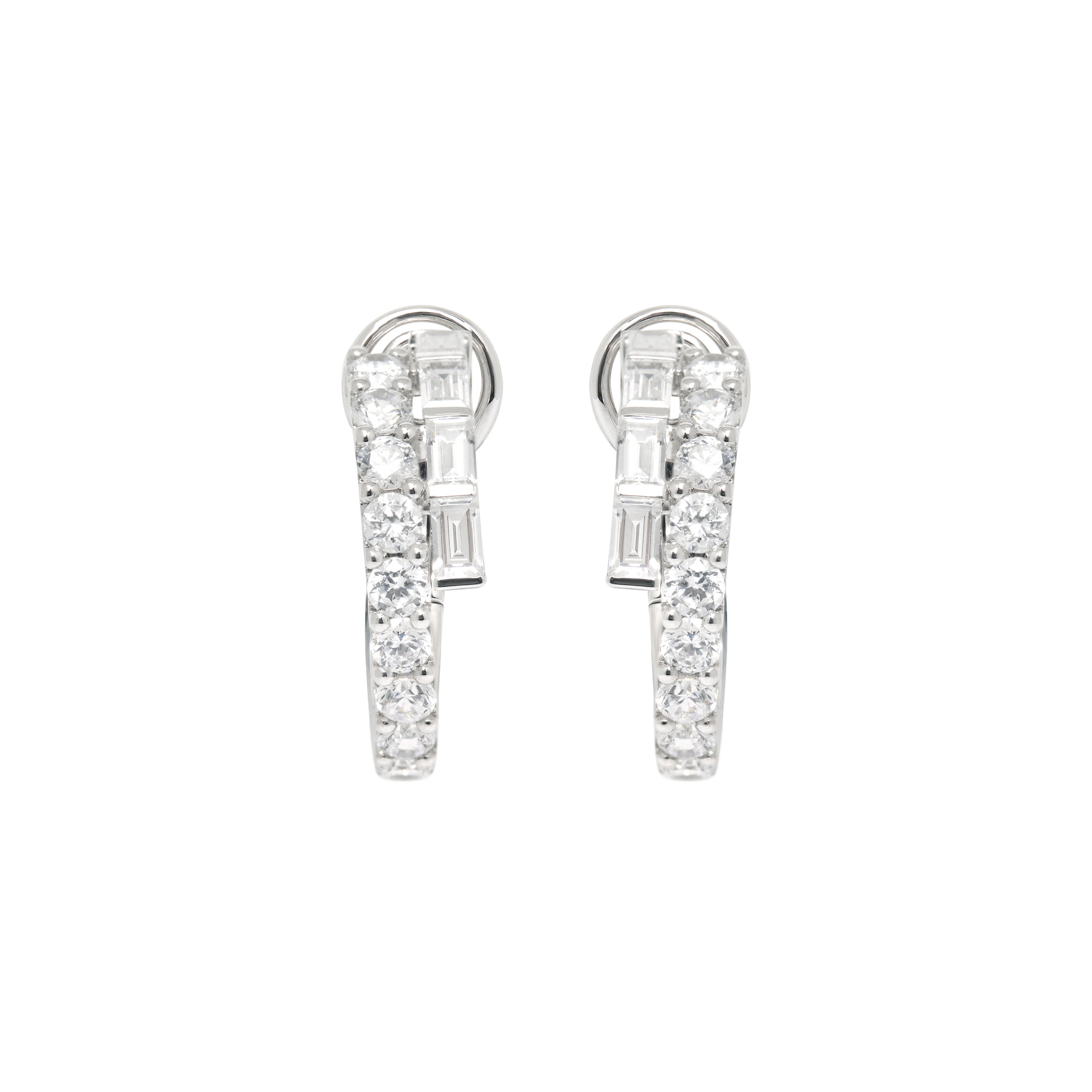 18K gold ECLIPSE diamond hoop earrings with brilliant and baguette cut diamonds by ALINKA Fine Jewellery