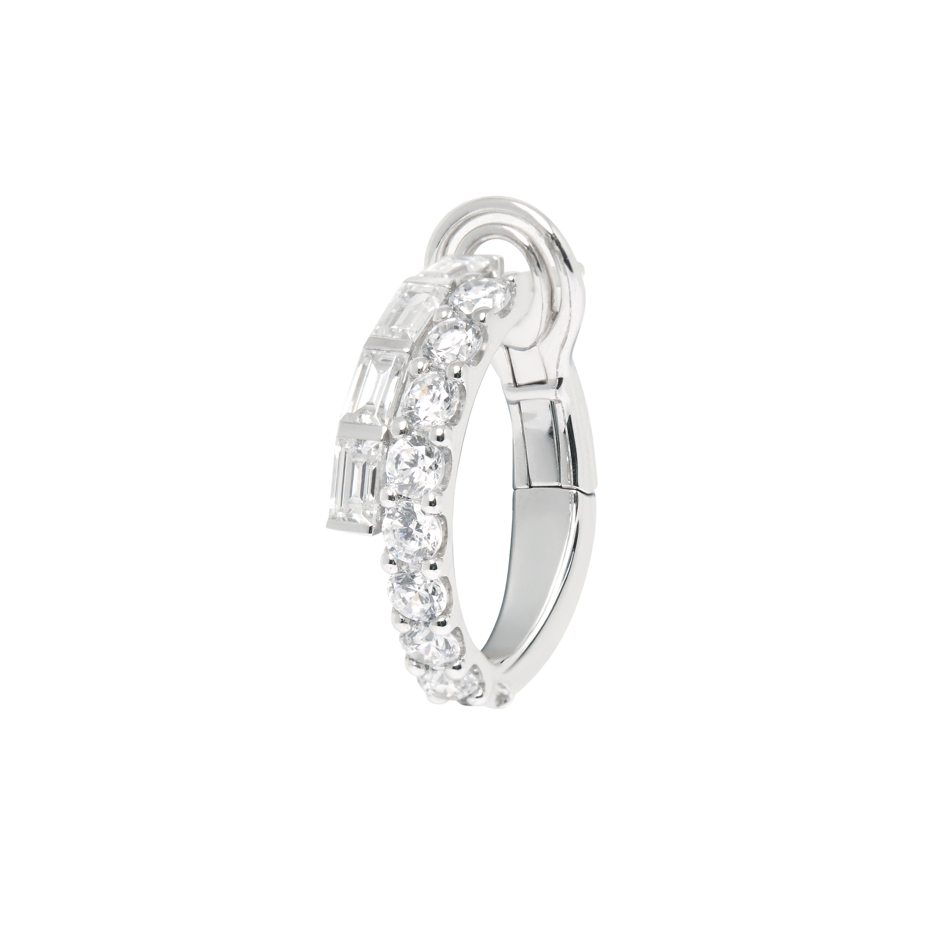 18K gold ECLIPSE diamond hoop earrings with brilliant and baguette cut diamonds by ALINKA Fine Jewellery