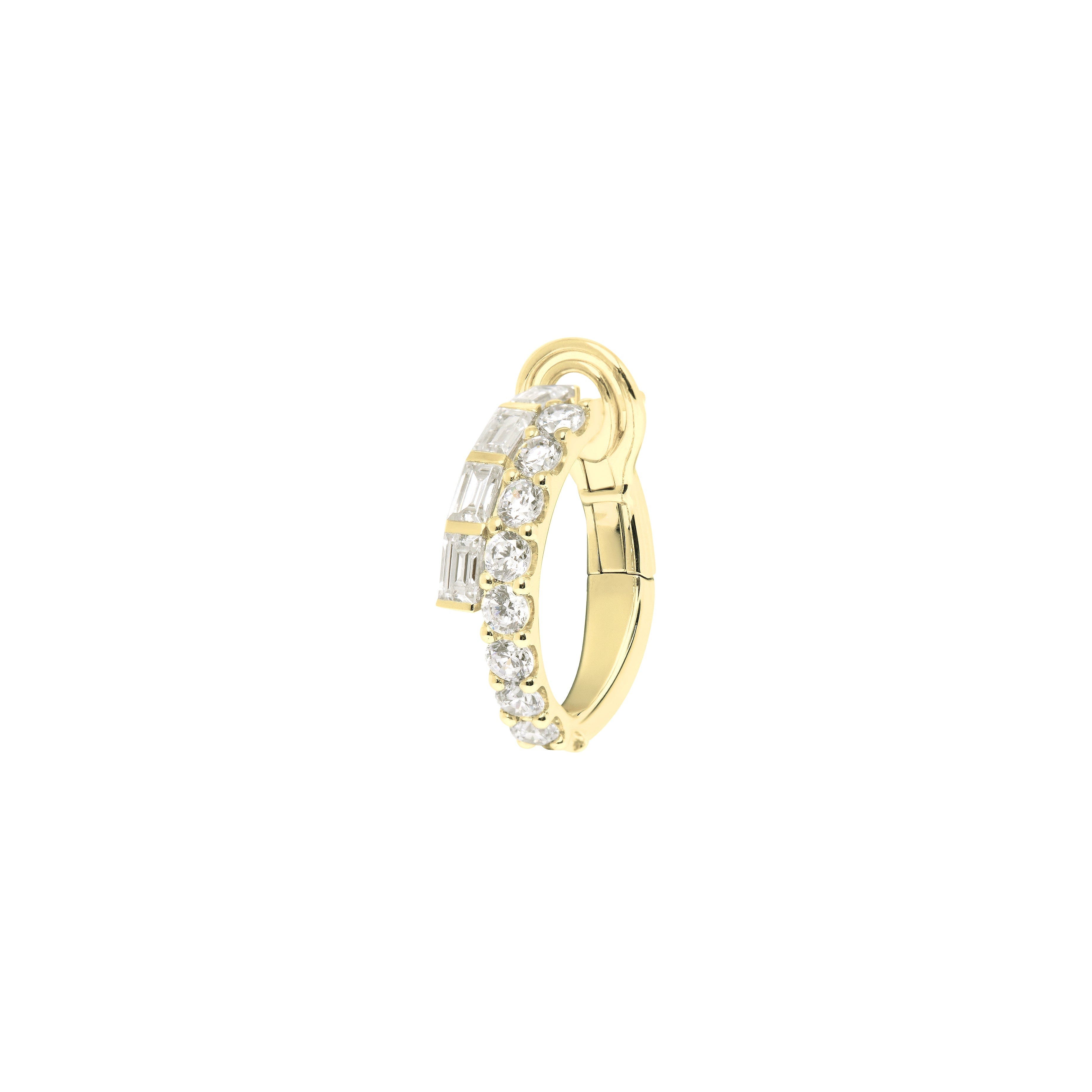 18K gold ECLIPSE diamond hoop earrings with brilliant and baguette cut diamonds by ALINKA Fine Jewellery