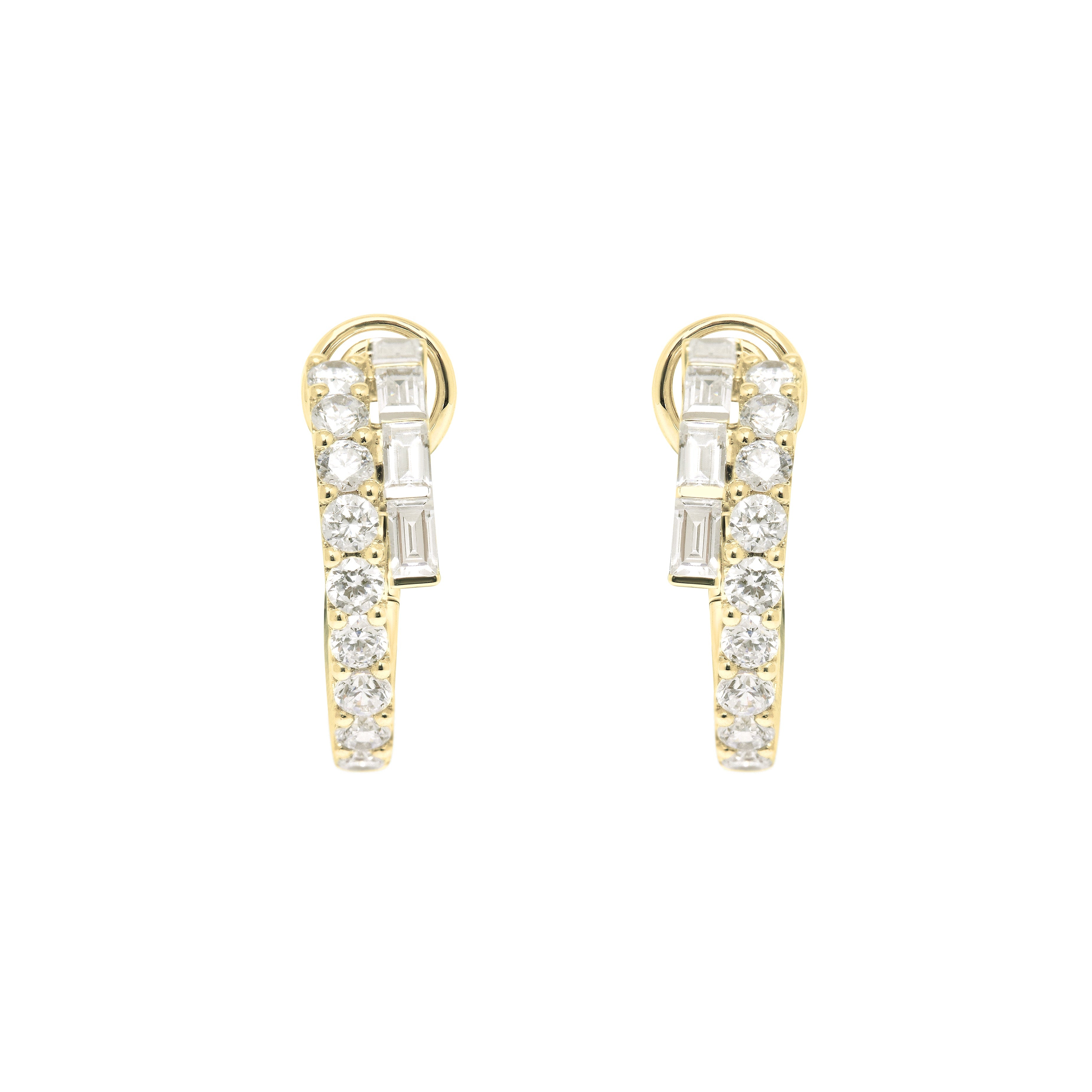18K gold ECLIPSE diamond hoop earrings with brilliant and baguette cut diamonds by ALINKA Fine Jewellery