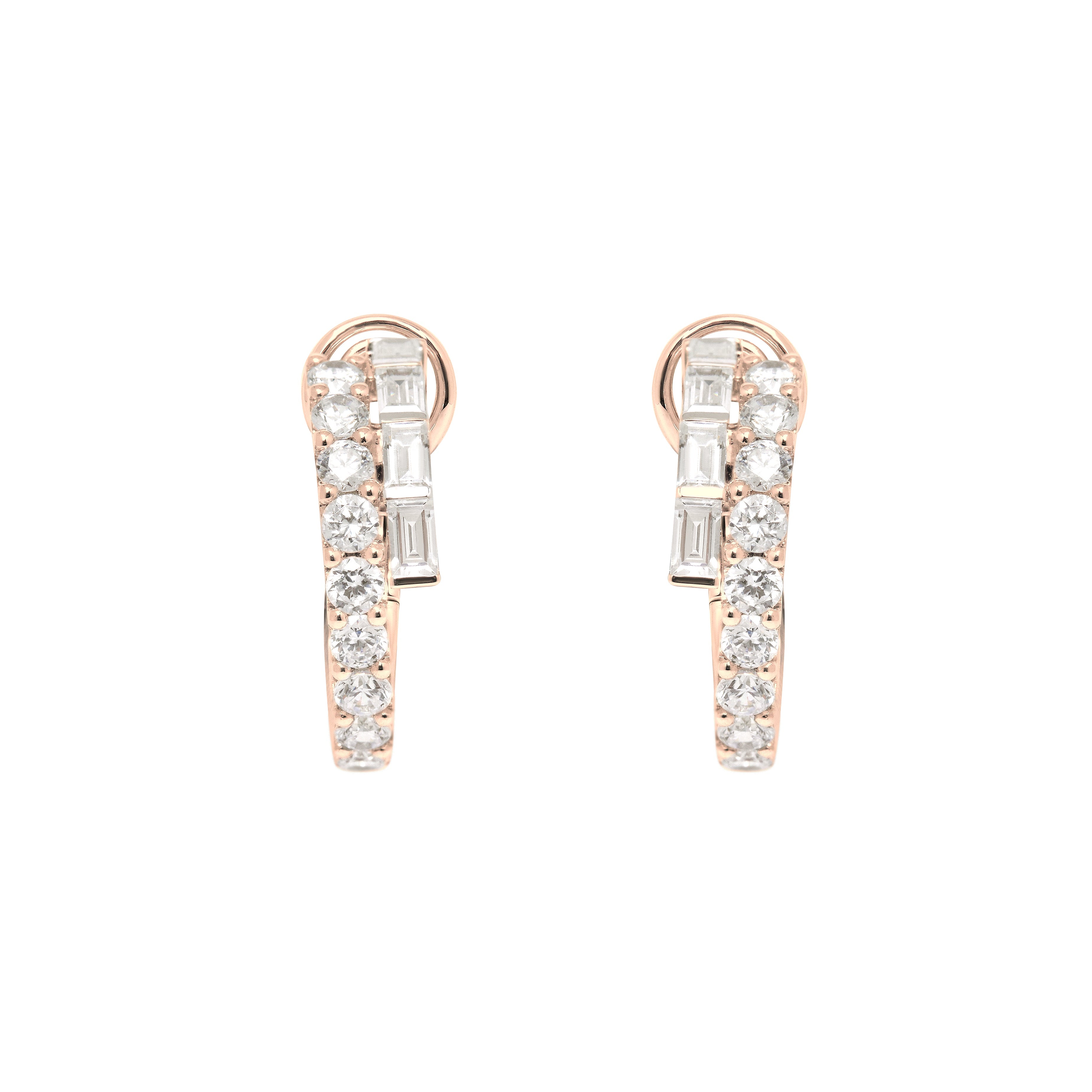 18K gold ECLIPSE diamond hoop earrings with brilliant and baguette cut diamonds by ALINKA Fine Jewellery