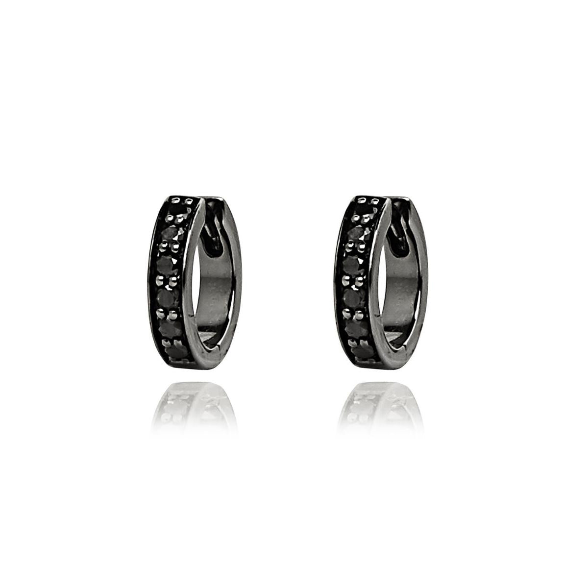 IRINA Black Diamond Huggie Hoop Earrings Pair - Main Image