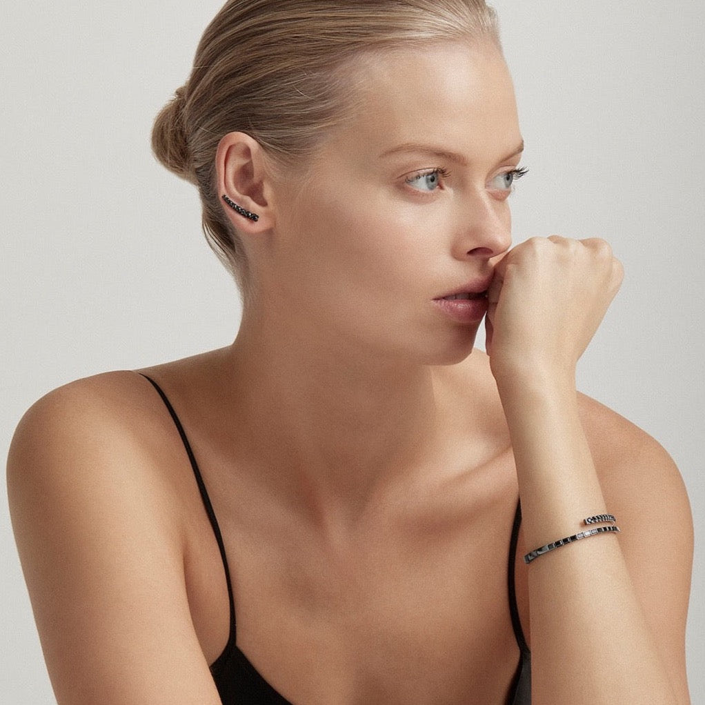 DASHA Medium Black Diamond Ear Cuff Single