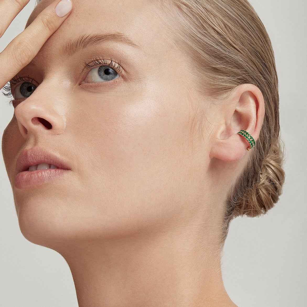 ELENA Double Row Emerald Ear Cuff Single
