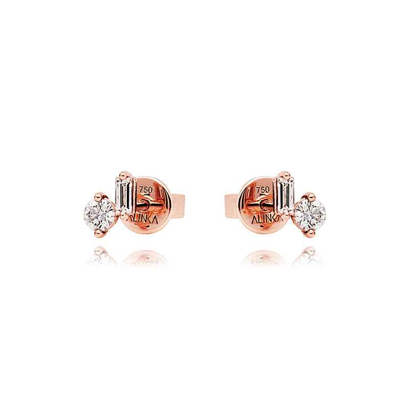 ANA Baguette and Brilliant Cut Diamond Stud Earring Single