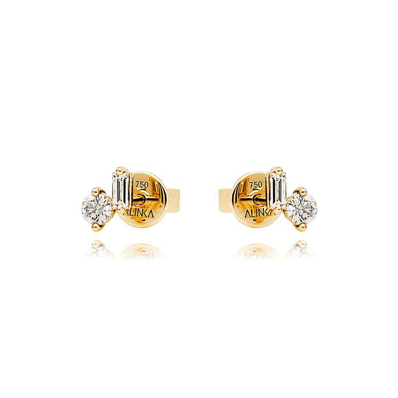 ANA Baguette and Brilliant Cut Diamond Stud Earring Single