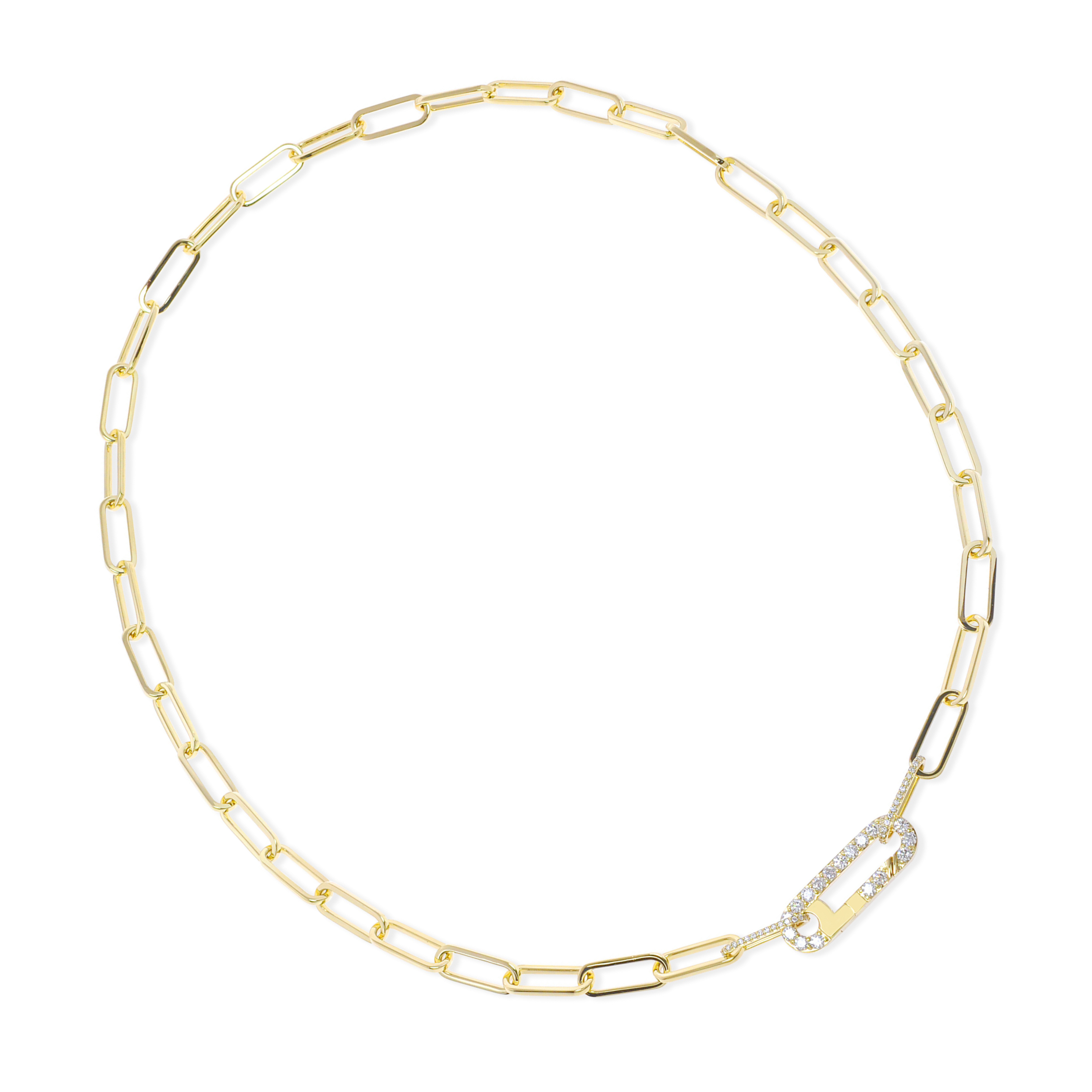 18K gold diamond LINKA paperclip chain with with pavé diamonds by ALINKA Fine Jewellery