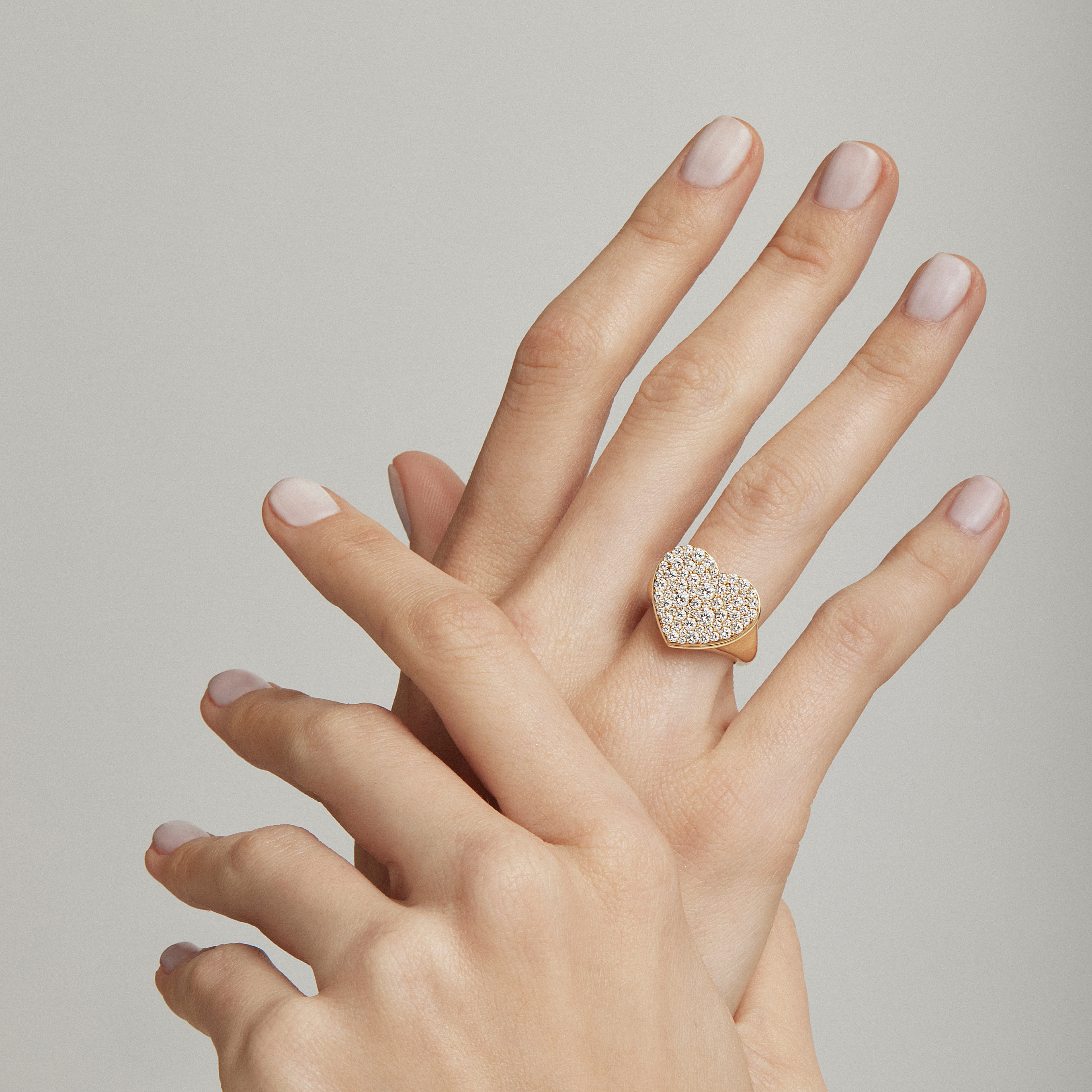 18K gold CAVIAR Heart diamond signet ring with pavé diamonds by ALINKA Fine Jewellery
