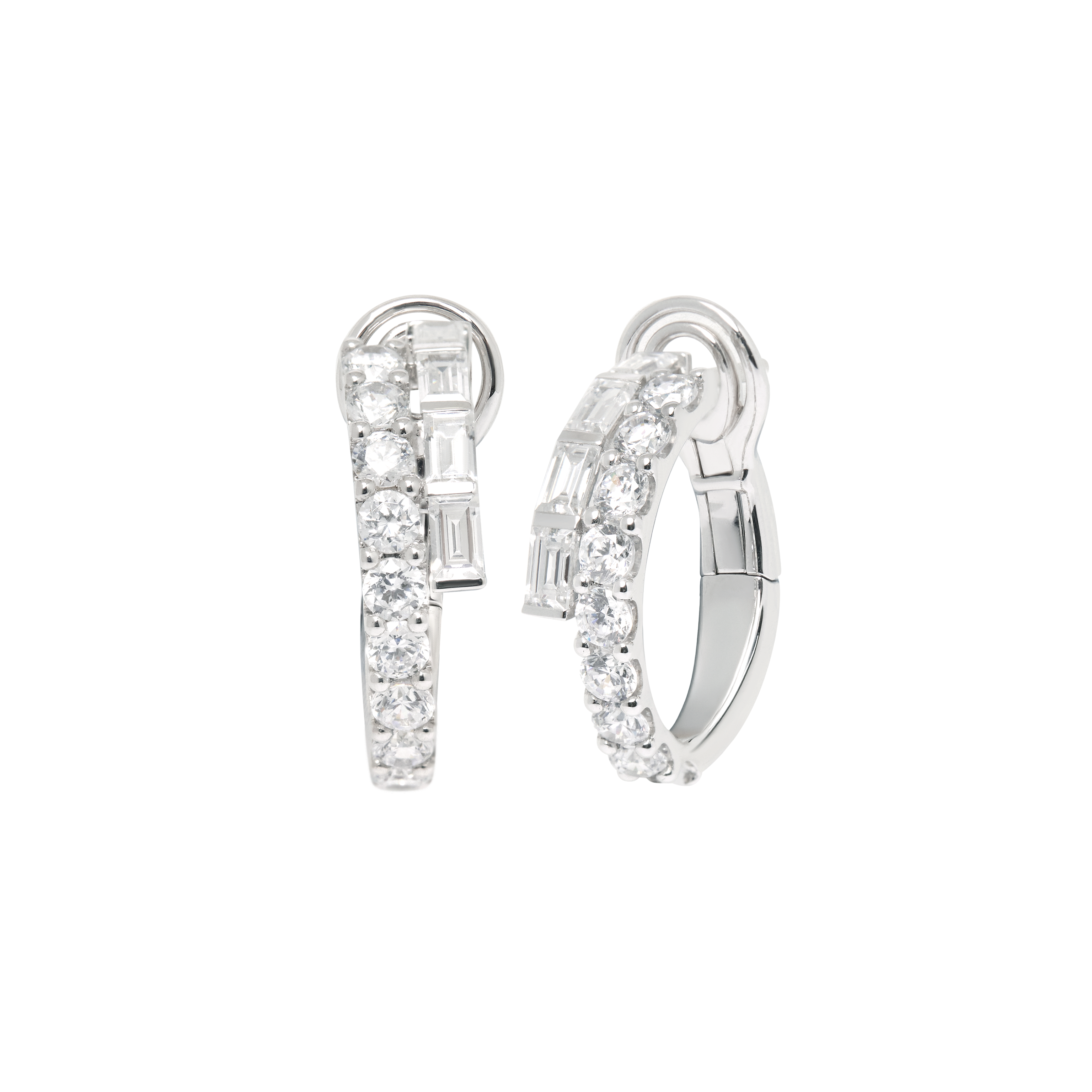 18K gold ECLIPSE diamond hoop earrings with brilliant and baguette cut diamonds by ALINKA Fine Jewellery