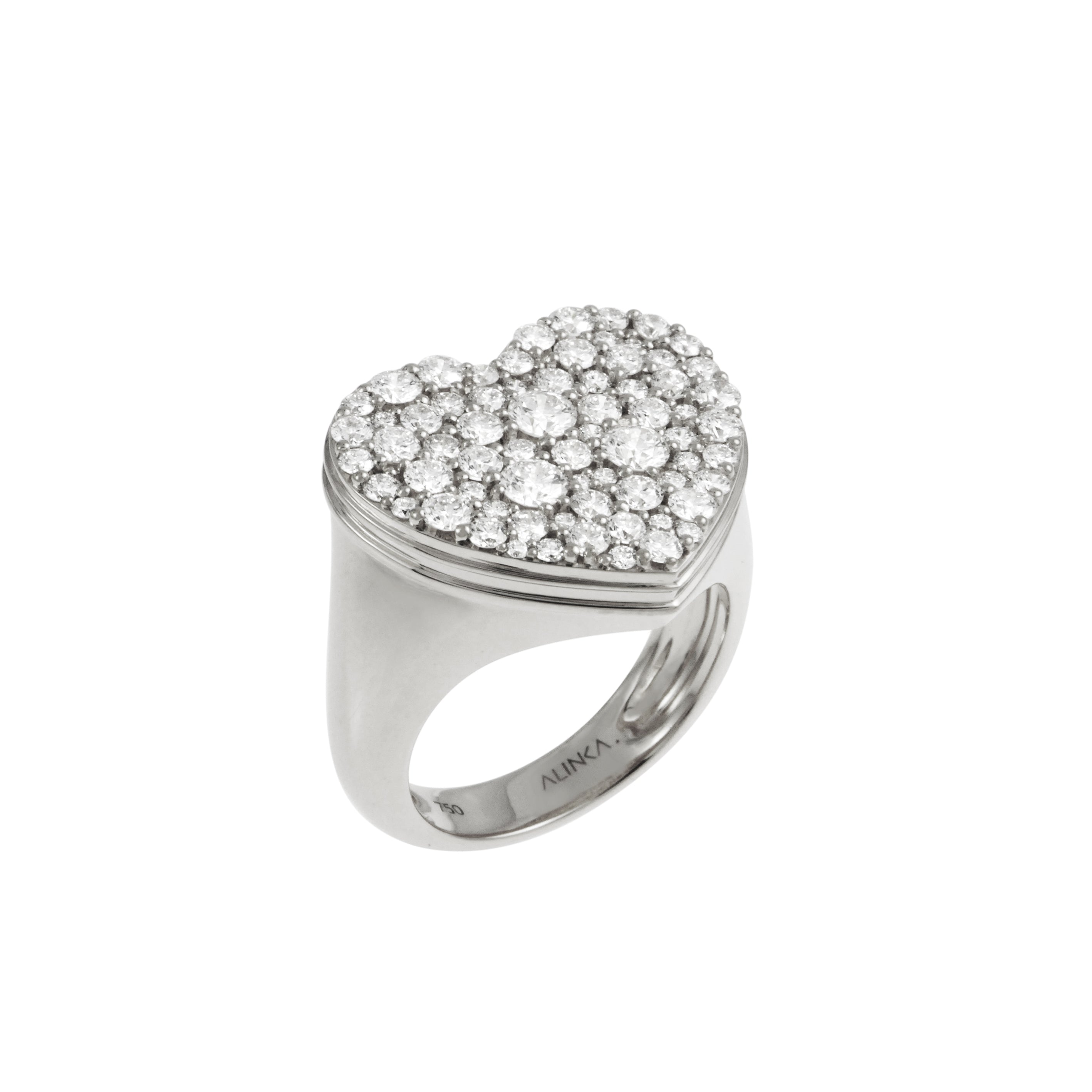 18K gold CAVIAR Heart diamond signet ring with pavé diamonds by ALINKA Fine Jewellery