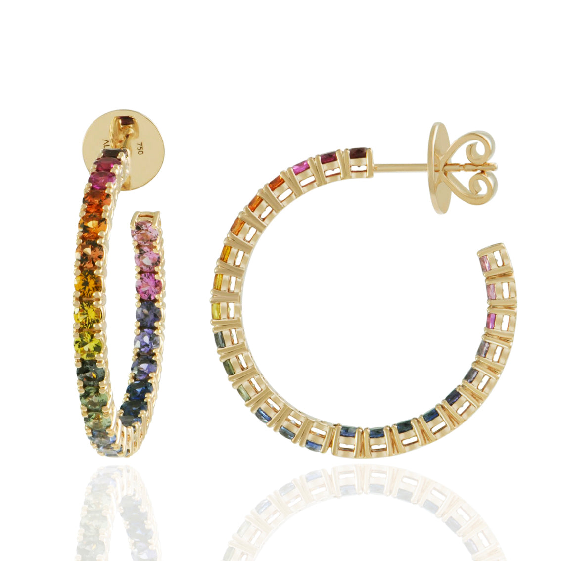 RIVIERA Midi Rainbow Sapphire Hoop Earrings Pair