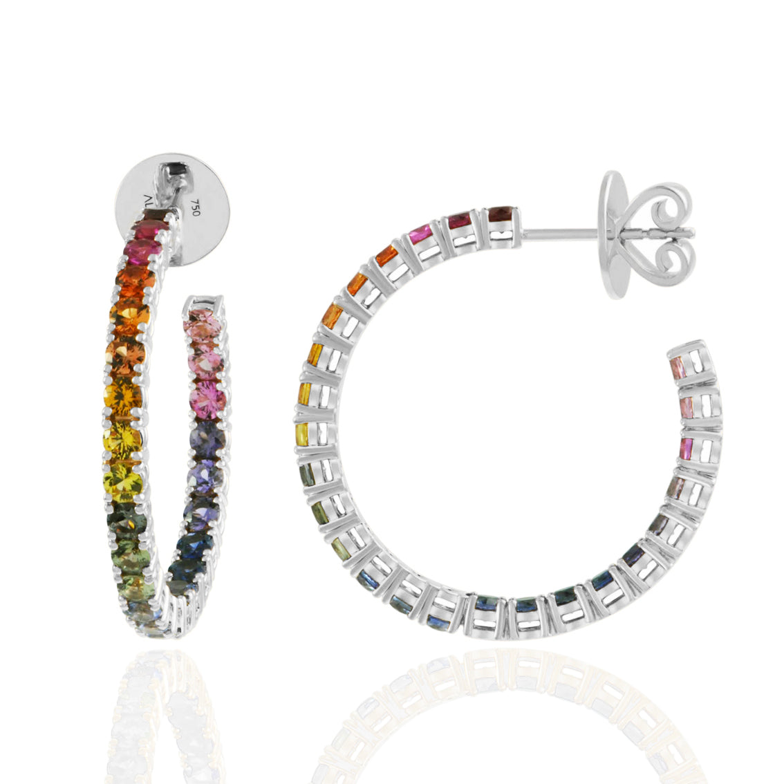RIVIERA Midi Rainbow Sapphire Hoop Earrings Pair