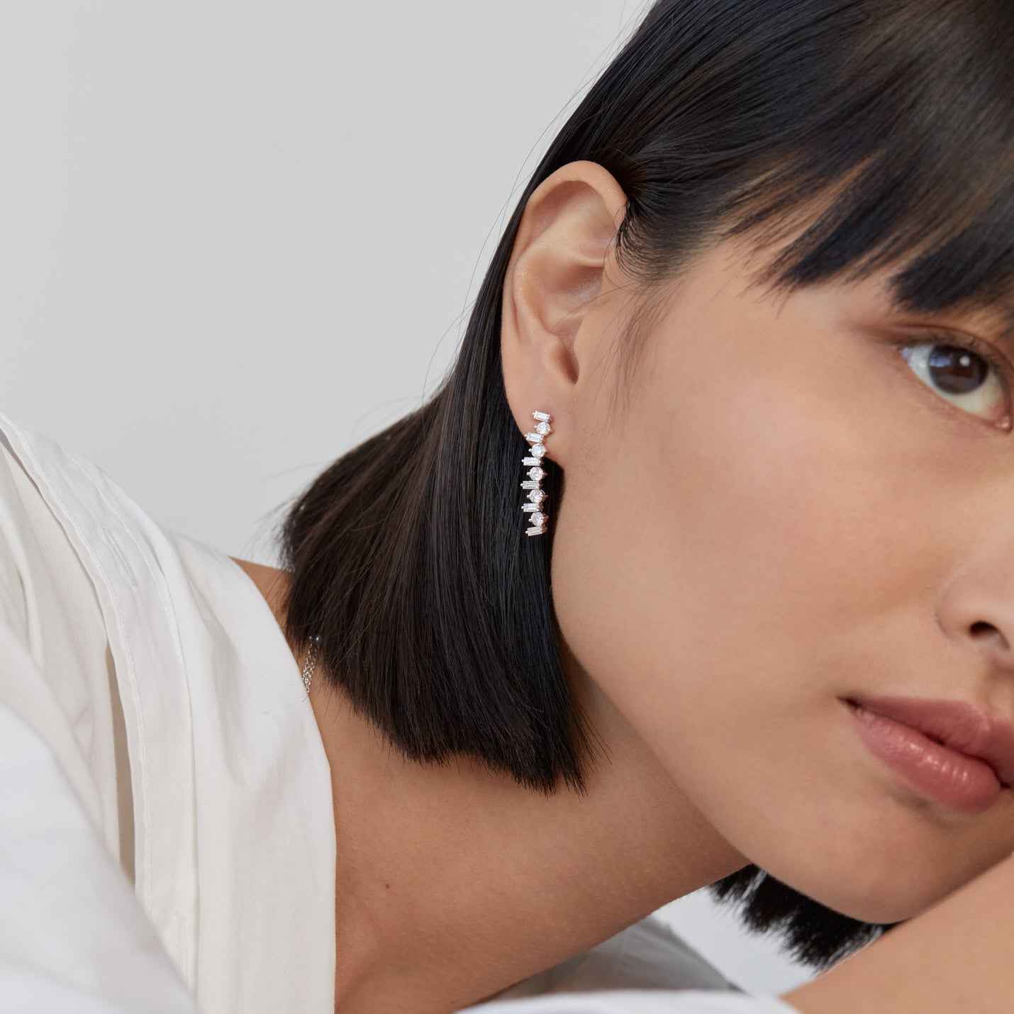 AMALFI Baguette and Brilliant Cut Diamond Drop Earrings Pair