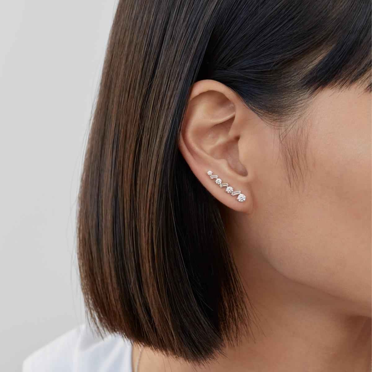 ANA Baguette and Brilliant Cut Diamond Ear Cuff Single