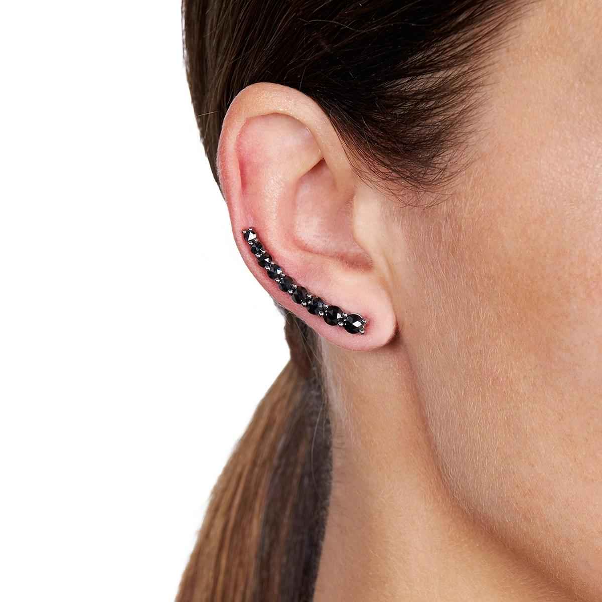 DASHA Large Black Diamond Ear Cuff Single