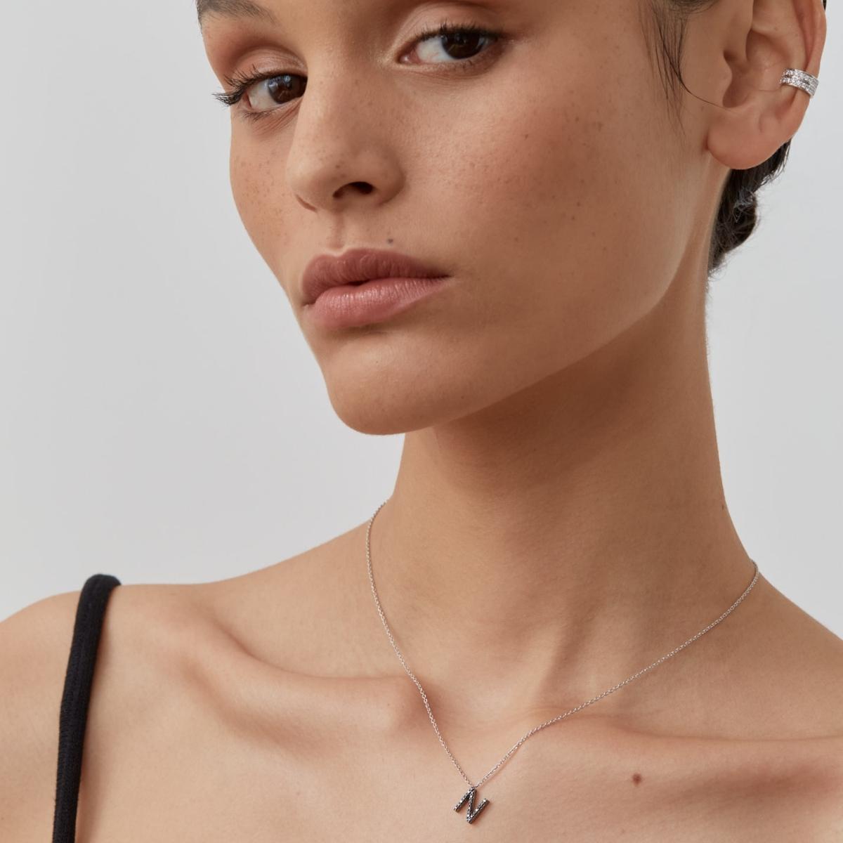 ID Initial Black Diamond Necklace