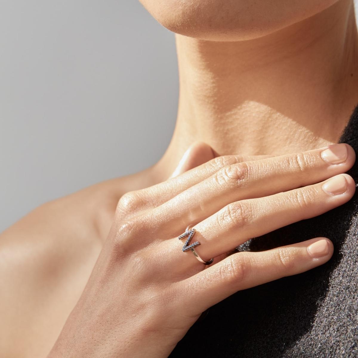 ID Initial Black Diamond Ring