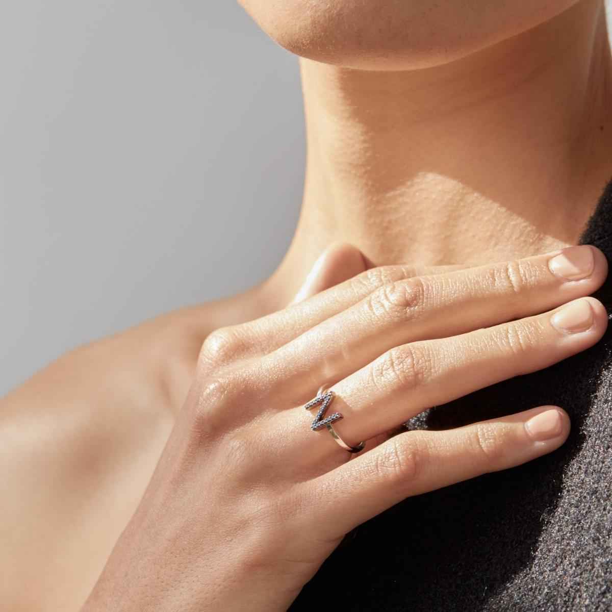 ID Initial Black Diamond Ring