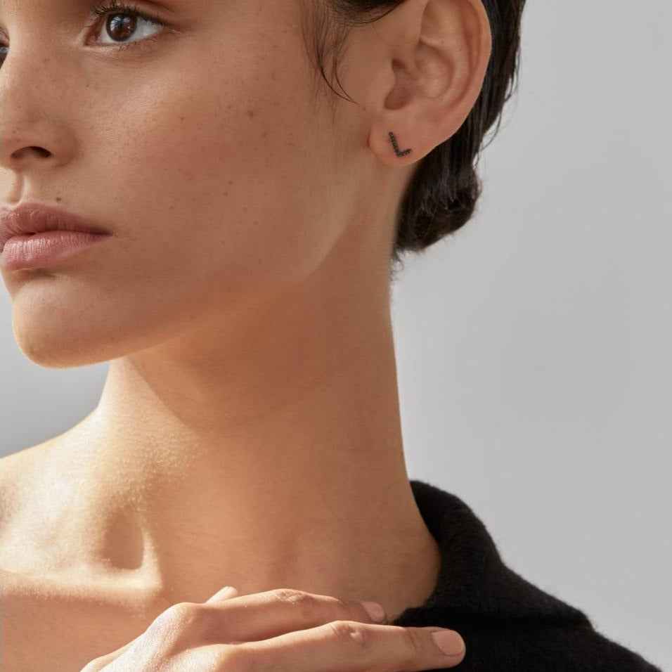ID Initial Black Diamond Stud Earring Single