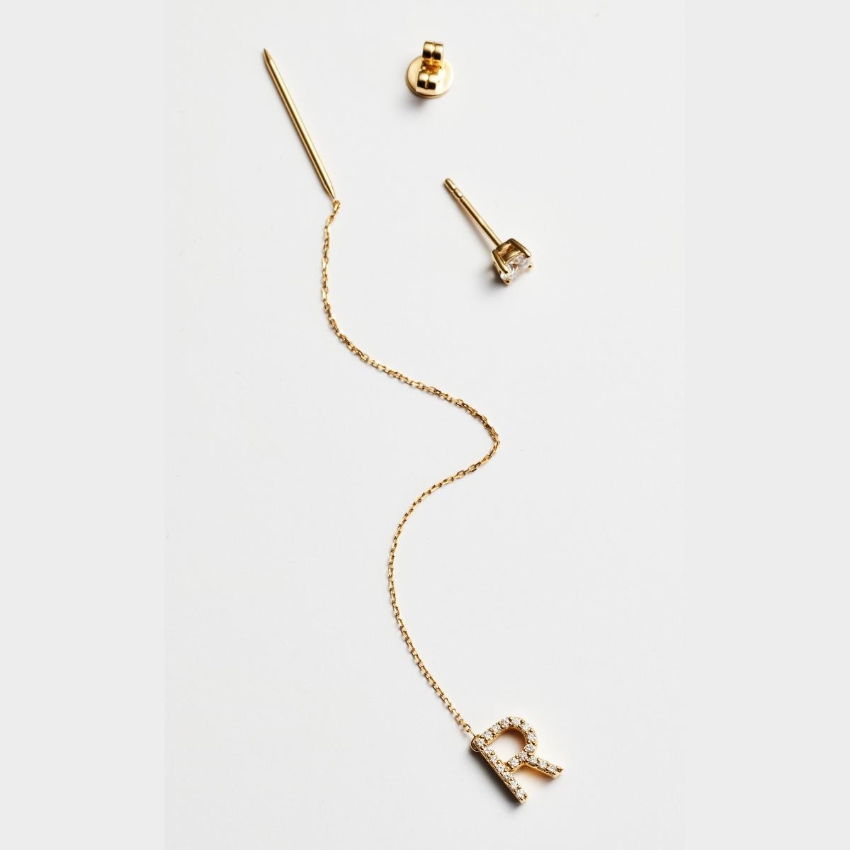 ID Initial Diamond Thread Earring Single