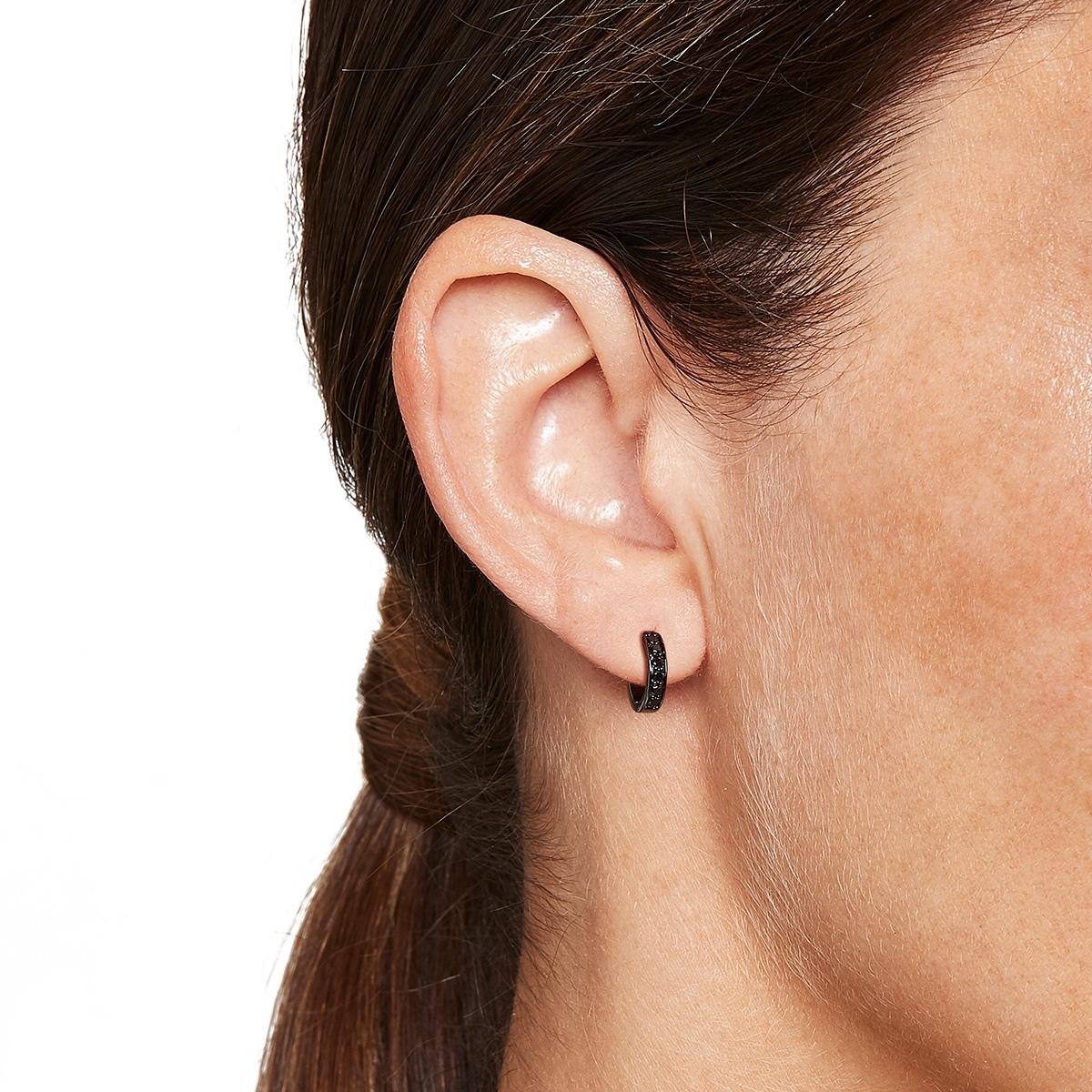IRINA Black Diamond Huggie Hoop Earrings Pair