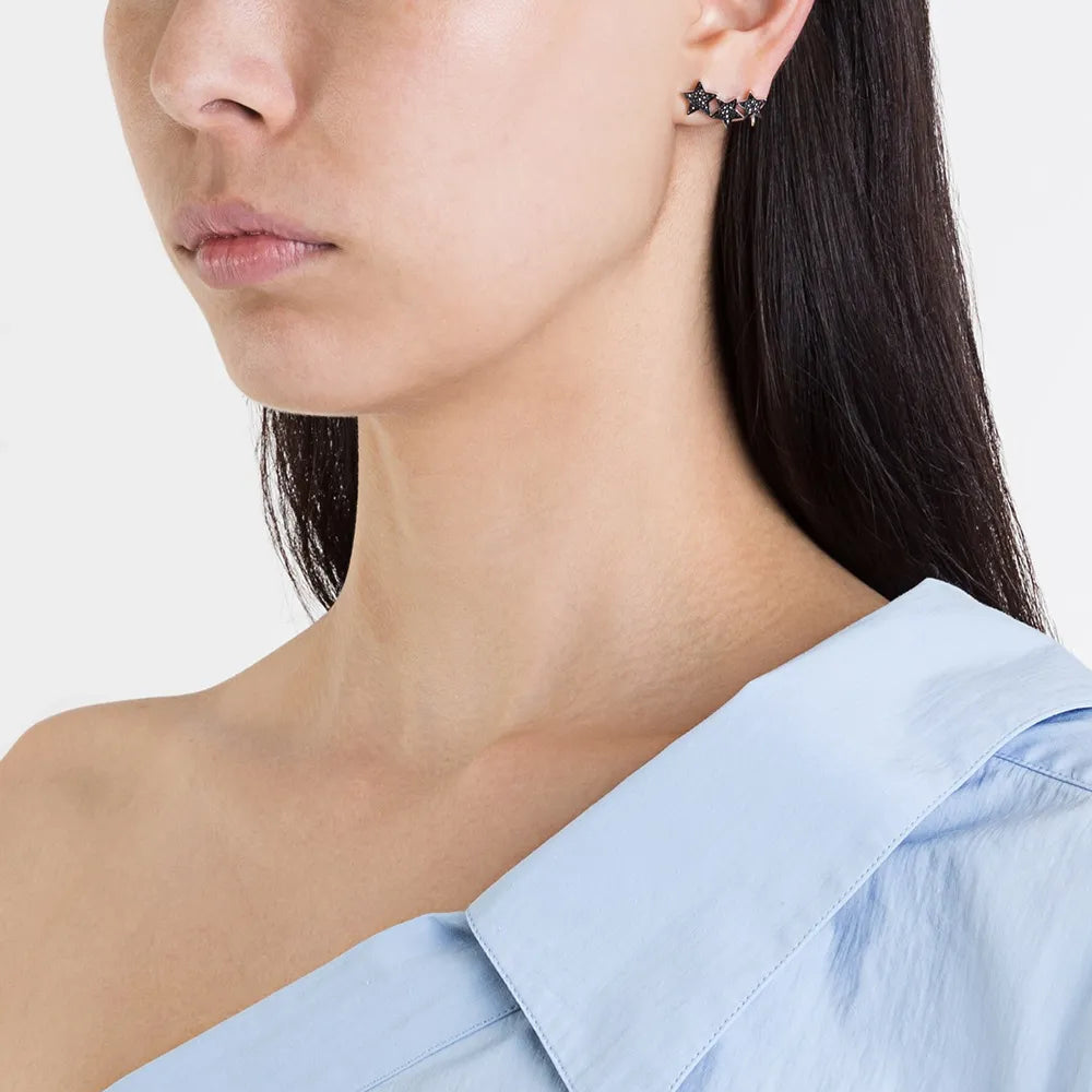 STASIA Triple Star Black Diamond Ear Cuff Single