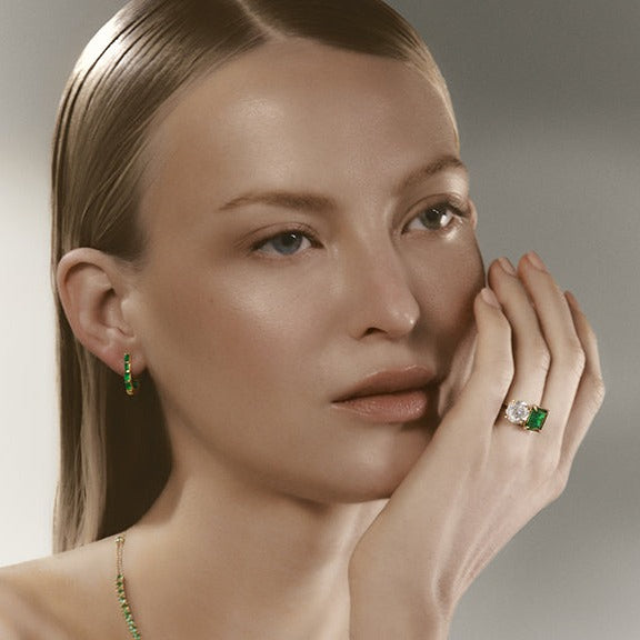 DUO Green Emerald &amp; Diamond Ring