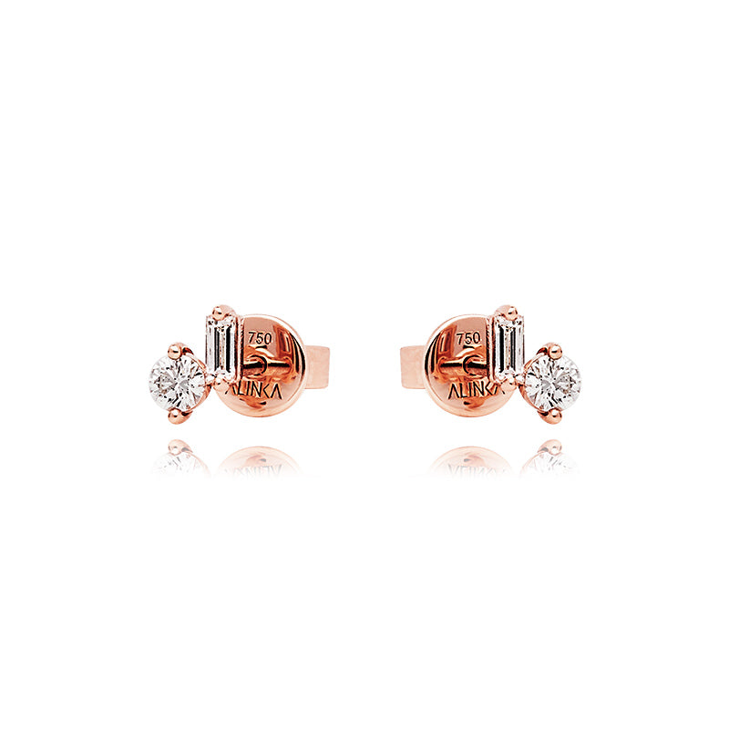 ANA Baguette and Brilliant Cut Diamond Stud Earring Single