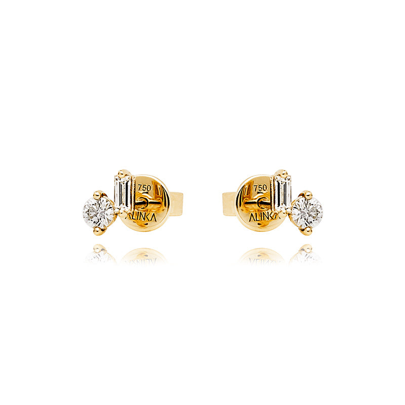 ANA Baguette and Brilliant Cut Diamond Stud Earring Single