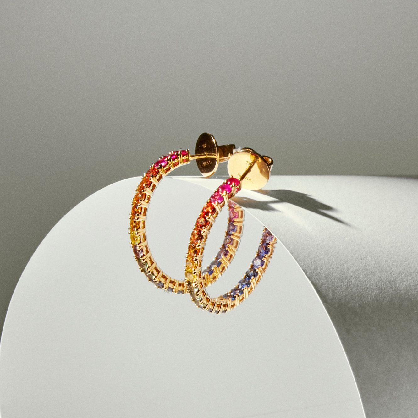RIVIERA Midi Rainbow Sapphire Hoop Earrings Pair