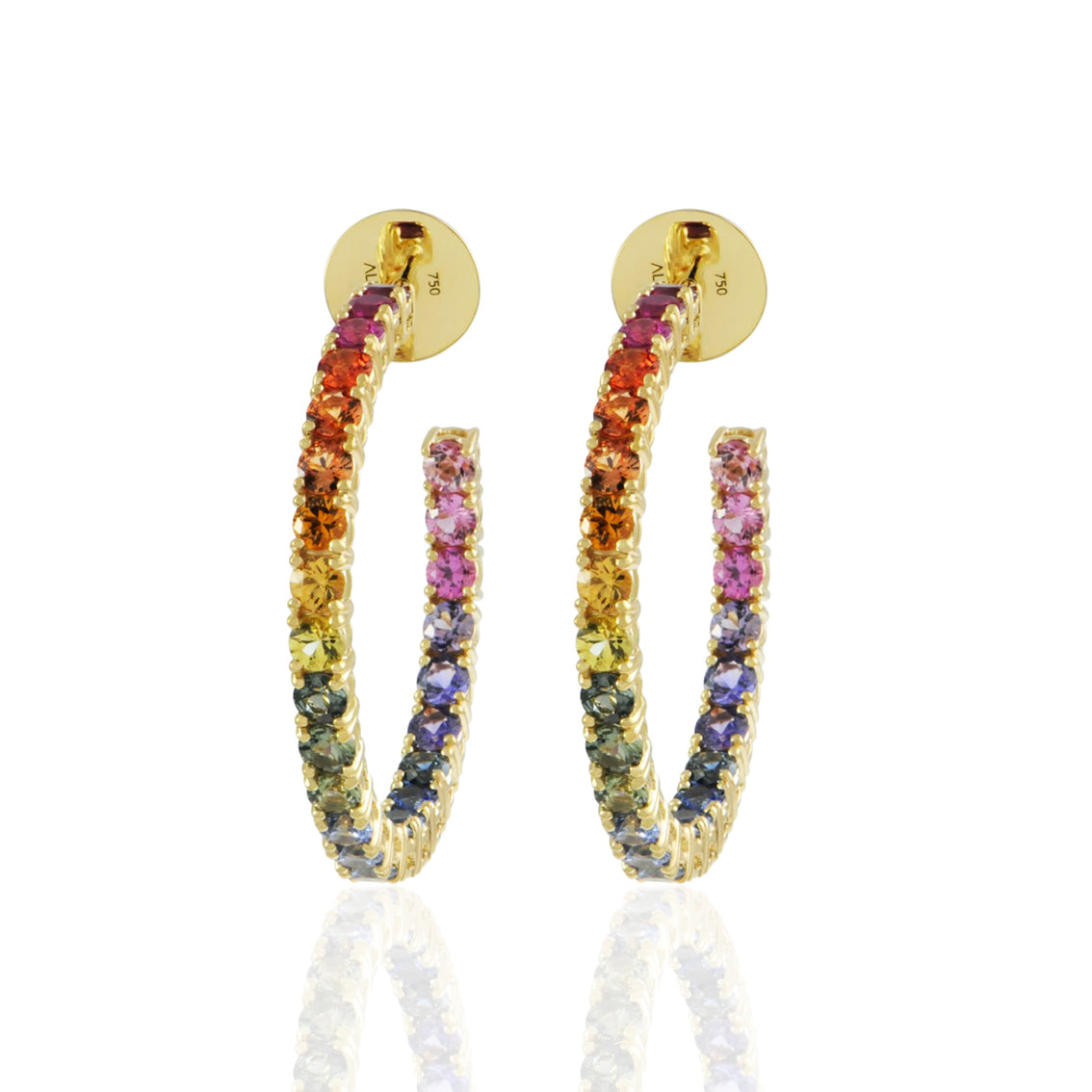 RIVIERA Midi Rainbow Sapphire Hoop Earrings Pair